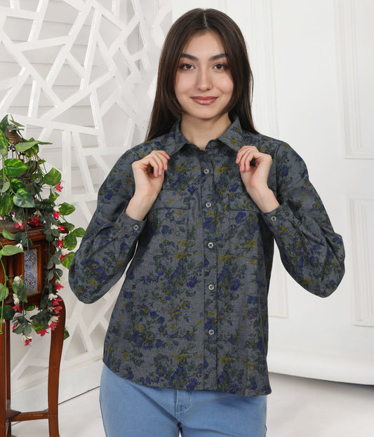 FB Flower Printed Full Sleeves Shirt