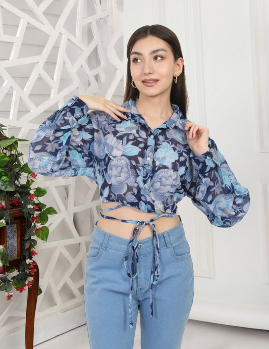 Fashion Bucket Flowery Design Full Sleeves Top